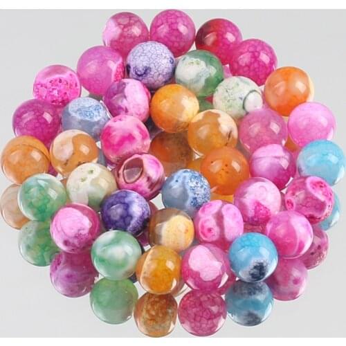 Natural Stone Muticolor Cracked Fire Agates Round Loose Spacer Beads For Jewelry Making 6/8/10MM Diy Necklace Bracelet 15"Inch