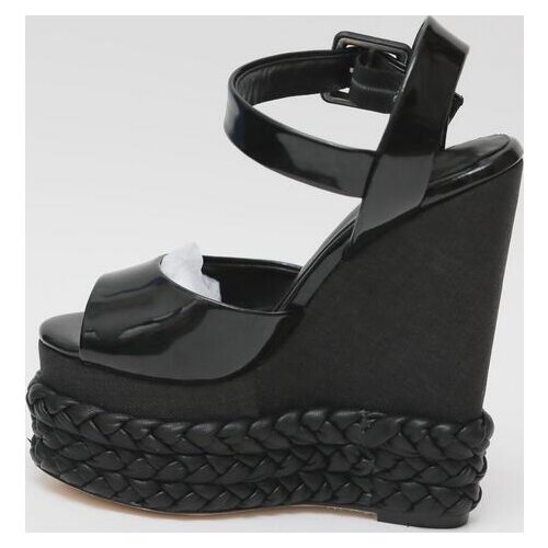 Sexy Platform Wedge Sandal for Woman Black Patent Leather Ankle Strap High Platform Sandal Super High Summer Shoes Customized