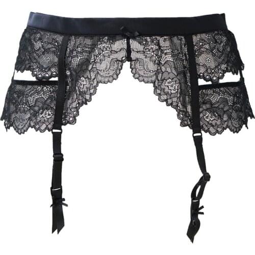 Black Lace Garters Satin Women/Female/Lady Sexy Garter Belts for stockings, Metal Clips Suspender Belt Underwear Lingerie GA1106