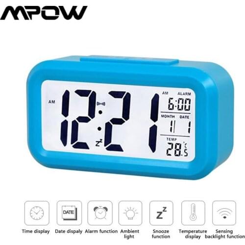 Smart LCD Digital Alarm Clock Date Temperature Snooze Function with Backlight Electronic Desktop Digital Clocks for Home Office