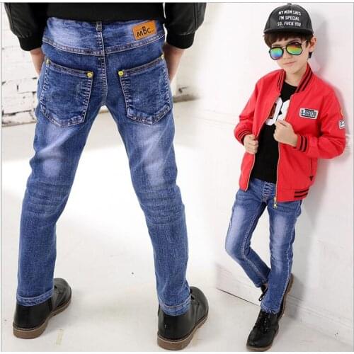 2019 Childrens Casual Jeans Pants For Boys New Spring Solid Straight Hole Denim Trousers Fashion Childrens Clothing Hot Sell