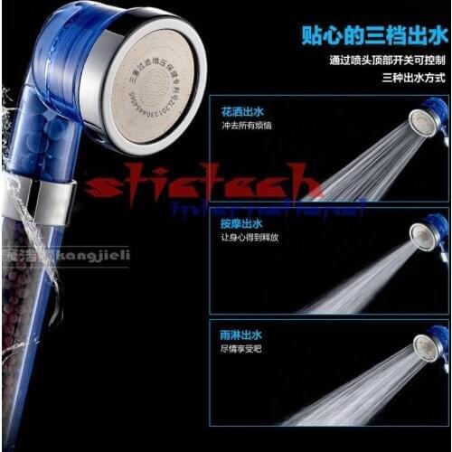 By dhl or ems 50pcs SPA Filtered Adjustable Shower Head with Shower Hose Three Shower Mode Negative Lon SPA Shower Head