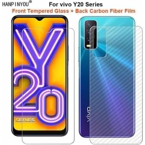 For vivo Y20 / Y20i 6.51" 1 Set = Soft Back Carbon Fiber Film + Ultra Thin Premium Tempered Glass Front Screen Protector