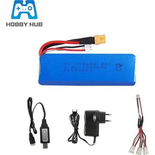 HOBBY HUB 7.4V 2700mAh Lipo Battery+7.4v charger set for MJX Bugs 3 B3 RC drone Parts 7.4v Rechargeable Battery Upgrade 1800mah
