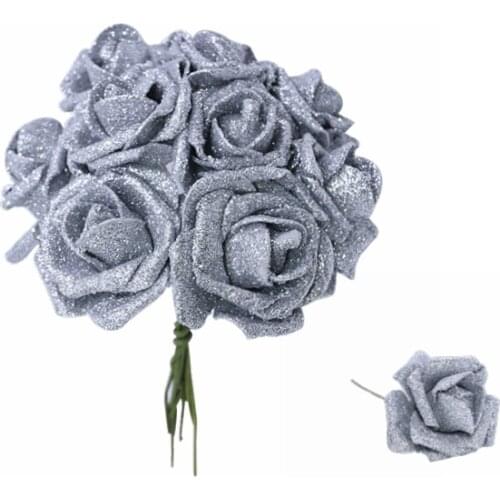 5/10/20pcs 6cm Gold Silver Rose Flower Glitter Foam Flower Artificial Rose Bouquet Wreath Decorative Xmas Wedding DIY Supplies