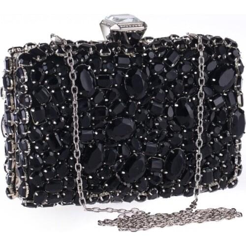 High End Black Big Diamonds Women Day Clutches Acrylic Rhinestone Beaded Evening Bag Clasp Coin Purse Banquet Shoulder Bags