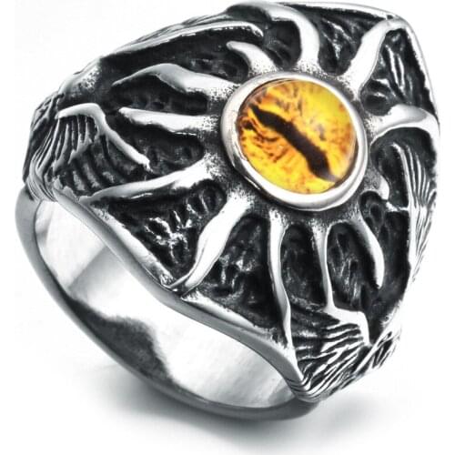 Stainless Steel Retro Eagle Yellow Eye Ring Dragon Eye Devil Eye Ring Personality Mens Gem Ring Hip Hop Party Jewelry Gift
