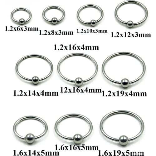 2PCS Surgical Steel Captive Bead Ring Ear Hoop Nose Ring Ear Tragus Cartilalge Piercing Nipple Ring Body Jewelry Earring 16g 14g