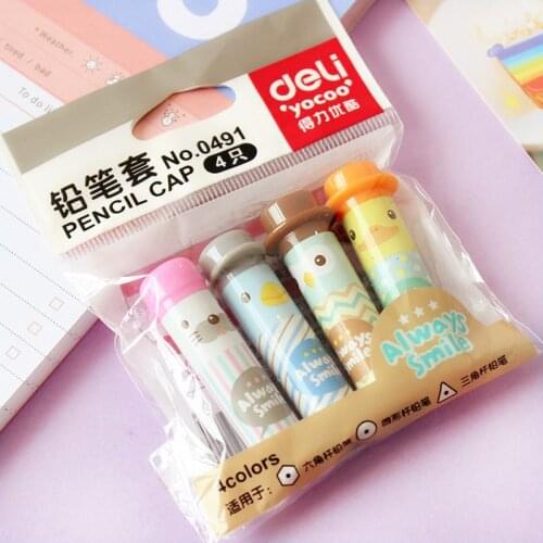 Pencil Cap Cute Kawaii Silicone Pencil Protection Cap Pencil Extender Pen Topper Stationery School 10Set 4pcs/lot