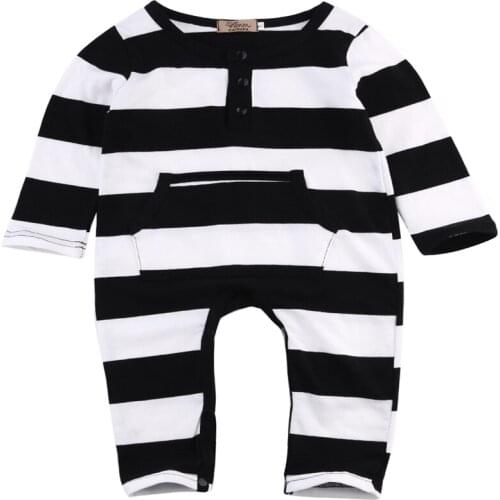 Newborn Baby Girl Boy Long Sleeve Striped Cover Button Romper Jumpsuit Playsuit Outfit Autumn Sunsuit Baby Clothes