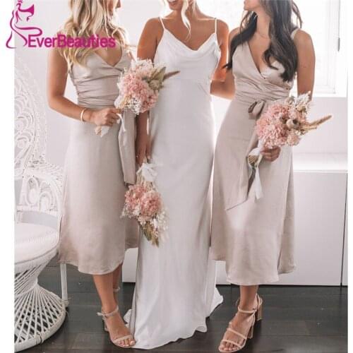 Short Bridesmaid Dresses Wedding Guest Dress Satin свадебное платье Tea-Length Robe De Soirée De Mariage 2021