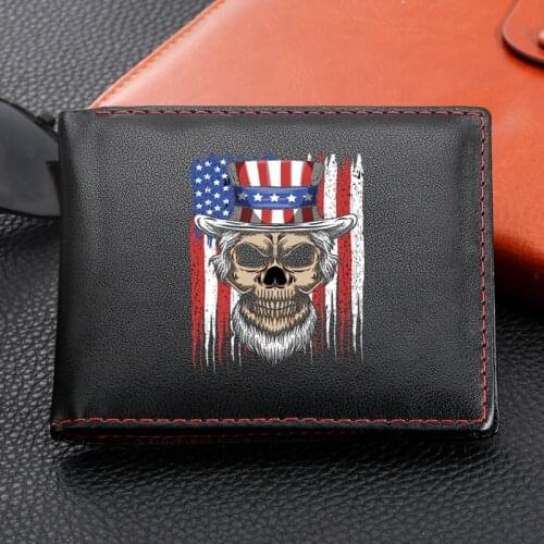 Skull in Hat Black Leather Wallets PU Solid Casual Wallet Male Multi Cards Wallet Purse Slim Holders Coin Pocket Purse Wallets