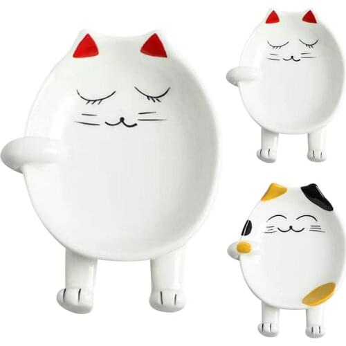 Cooking Tools Kitchen Cartoon Spoon Rest Cat Design Ceramic Spoon Holder Utensil Spatula Holder Heat Resistant Storage Shelves