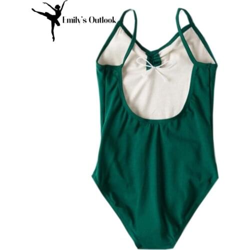 Girls' Camisole Leotard With Straps Gymnastic Ballet Dance Tutu Dress Leotard Skirt Low Back Cotton Basic Dance Wear Dark Green