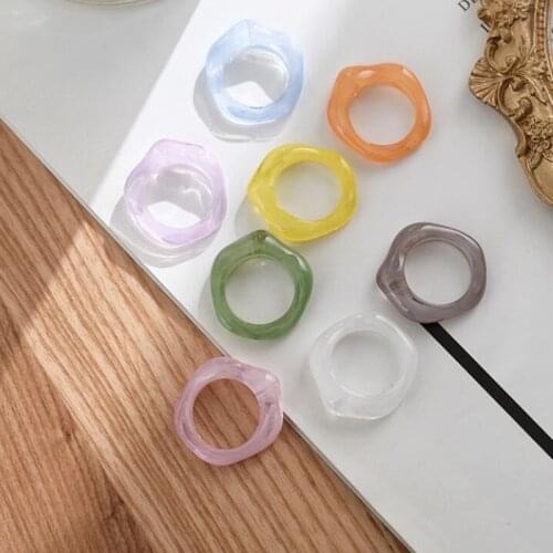 Fashion Transparent Acrylic Chic Korea Ring Minimalist Resin Geometric Rings For Girls Colorful Marble Pattern Jewelry