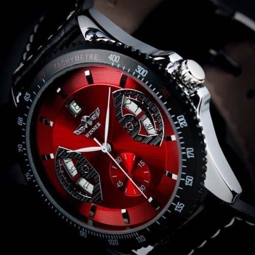 Fashion Winner Sport Style Leather Strap Automatic Watch Date Display Mens Watches Top Brand Luxury Montre Homme Relogio Male