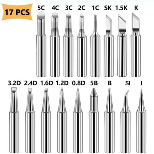 17pcs/lot 42mm Pure Copper 900M-T Soldering Iron Tip Soldering Iron Tips Lead-free Solder Tips Welding Head BGA Soldering Tools