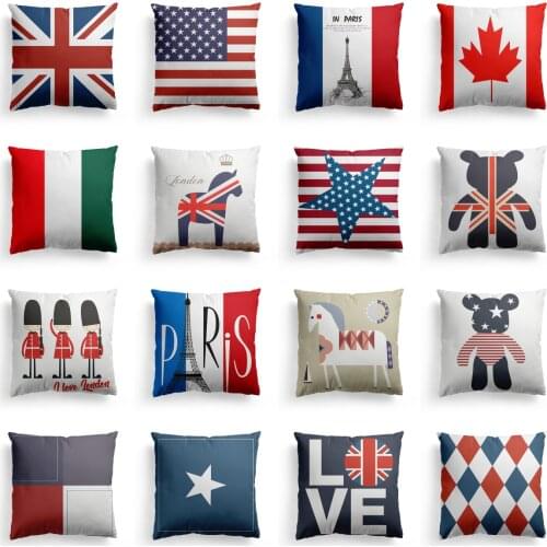 Euro American Style National Flags Cartoon Print Cushion Covers Modern Decorative Throw Pillows Cases for Couch Livingroom Decor