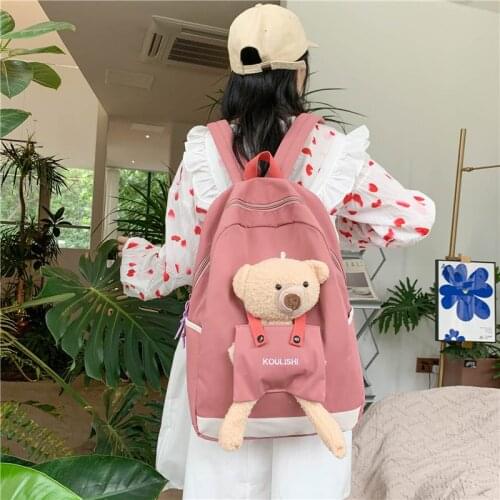 2021 New Version of the Forest All-Match Schoolbag Female Middle and High School Students Trend Cute Bear Large-Capacity Backpac