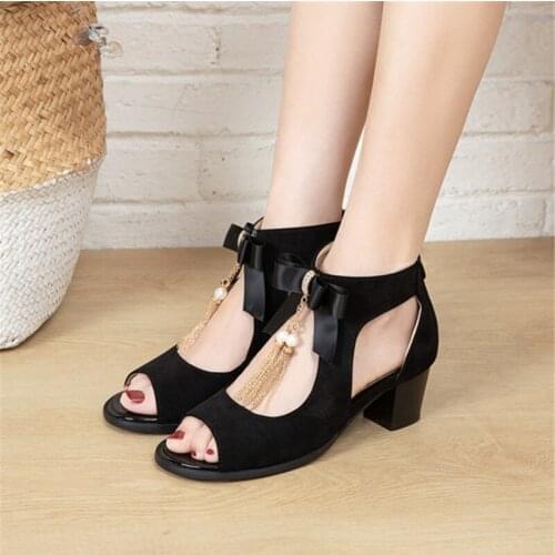 2020 Summer New Fish Mouth Chunky Heel Womens Sandals Fashion Mid-Heel Buckle Mesh Breathable Hot Womens Shoes