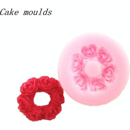 Wholesale Silicone mold K179 Mnin rose wreath shape Clay mold Fondant cake mold Free shipping