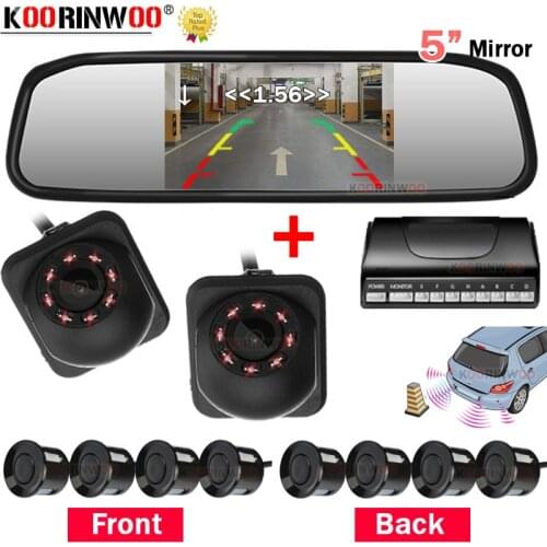 Koorinwoo Vehicle Visible Parktronic Dual Core CPU 5" Car Monitor Mirror Rear Car Parking Sensors 8 Front + Back camera Jalousie