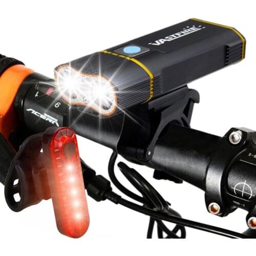 USB Front Bike Headlight 2 LED Bicycle Light Torch Built-in Rechargeable Battery Cycling Lamp with Safety Back Rear Light