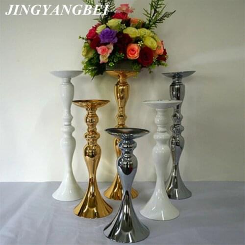 Candle Holders Metal Gold White Silver Candlestick Flower Stand Vase Table Centerpiece Event Flower Rack Road Lead Wedding Decor
