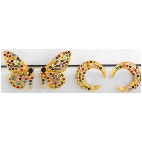 Butterfly multicolor Brass micro pave cz zircon cubic zirconia drop Hoop Earrings copper gold plated crystal studs ugj45d