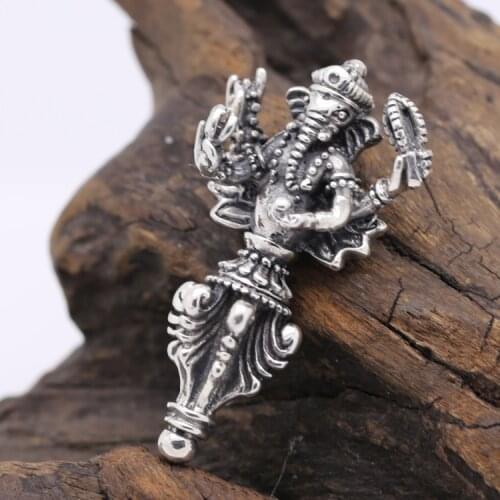 Handmade 925 Silver Ganesha Buddha Dorje Pendant vintage thai silver tibetan dorje pendant pure silver fortune buddha amulet