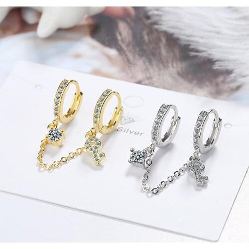 New Fashion Two Ear Hole Piercing Hoop Earrings Chain Tassel Golden/White Crystal Simple Bohemia Earring Jewelry For Women Gifts