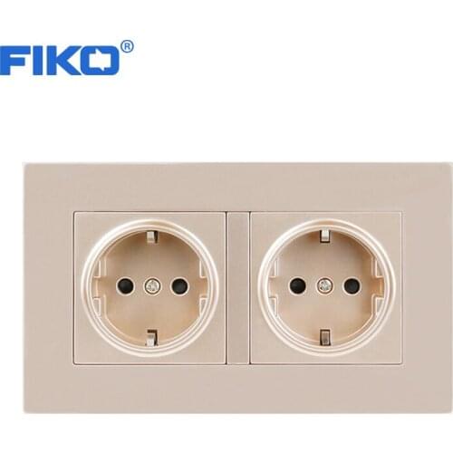 FIKO 2 Gang Russia Spain EU Standard Wall Socket With 2 USB Charge Port Hidden Soft LED Indicator PC Panel Black White Grey
