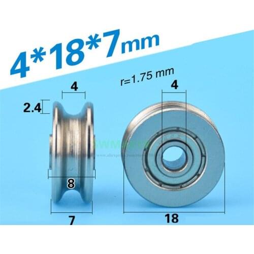 4*18*7mm steel wheel, bearing steel, metal U concave groove pulley, 4mm inner diameter, rust proof, lifting pulley