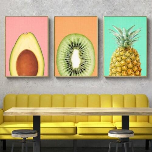 Tropical Leaf Cactus Poster Nordic Wall Art Fruit Avocado Kiwi Pineapple Picture Modern Home Living Room Decor