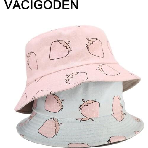VACIGODEN Women Reversible Colorful Strawberry Printed Bucket Hat Sunbonnet Fedoras Outdoor Chapeau Fisherman Caps Gorros