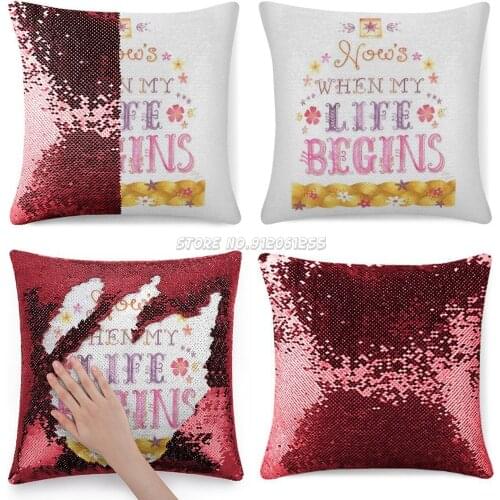 Tangled When Will My Life Begin Sequin Pillowcase Soft Decorative Throw Pillow Cover Floor Pillow Cases Tangled Flowers Lantern