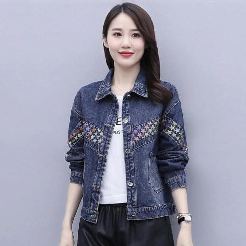 Plus size 5XL Denim Jacket Womens Short Basic Coat Spring Autumn Korean Loose Female Outwear Stitching All-match Jeans Jackets