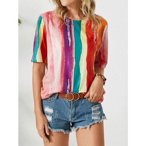 Summer Fashion New Ladies Blouse Round Neck Colorful Geometric Printing Pullover Short Sleeve T-shirt For Women Hot Sale