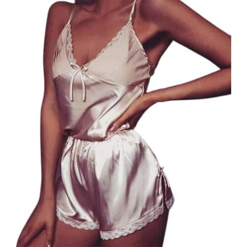 Women Sexy Lingeries set Lace Crop Top shorts pajamas set Sleepwear Satin pijama Nightwear pyjama femme Night suit drop shipping
