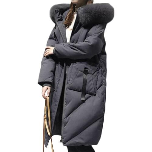 Winter Down Cotton Coat Women Fashion Korean Parka Hooded Fur Collar Detachable Loose Slim Thick Mid-length Jacket Female JD1348