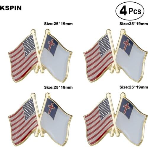U.S.A & Christian Friendship Flag Pin Lapel Pin Badge Brooch Icons 4pcs