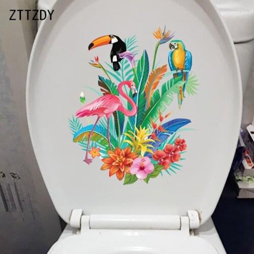 ZTTZDY 18.9×23CM Colorful Flowers And Birds Fashion Home Wall Stickers Cartoon Toilet WC Decoration T2-1222