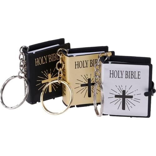 Mini English Holy Bible Keychain Religious Christian Jesus Cross Key Ring 4*3.4*1.1cm 1Pc