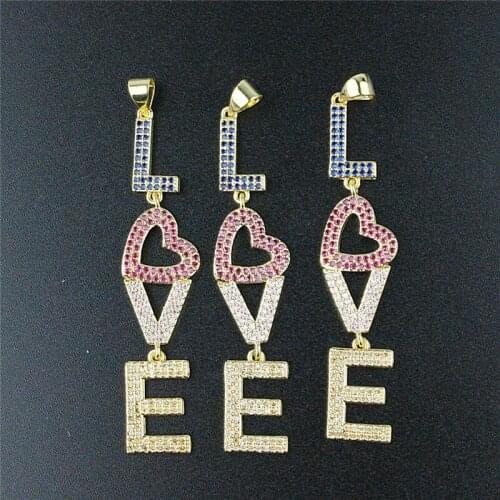 10*50mm 10pcs/lot High quality cz pendant,colorful love shape cubic zircon charm jewelry,earring/necklace component wholesale