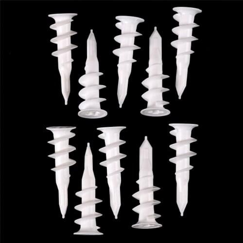 10pcs White Plastic Self Drilling Threaded Drywall Plastic Anchors For M4-M5 Screws New