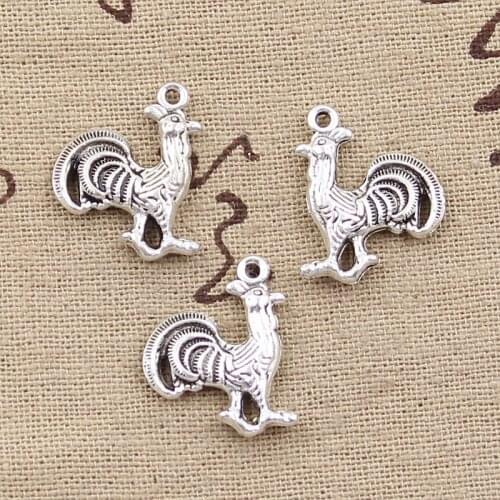 15pcs Charms Chicken Cock Rooster 21x16mm Antique Silver Color Pendants DIYCrafts Making Findings Handmade Tibetan Jewelry
