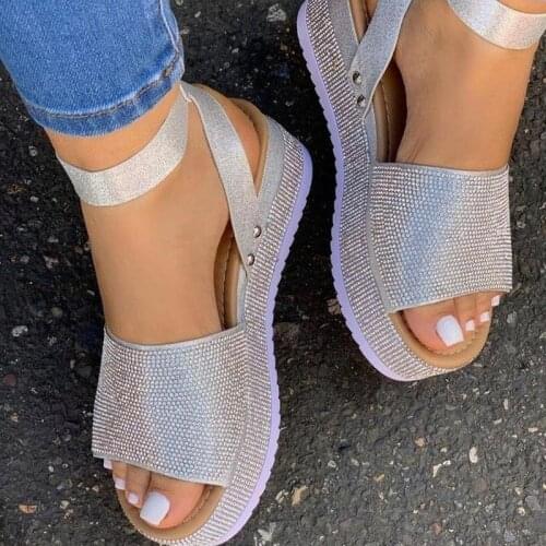 2021 Summer Womens Rhinestone Sandals Fashion Ladies Crystal Shoes Women Thick Bottom Shoe Buckle Female Footwear Open Toe