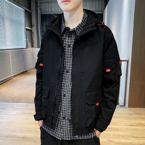 2021 Wholesale Fashion Mens Jacket Zipper Custom Logo Pullover Hooded Streetwear Windbreaker Jackets