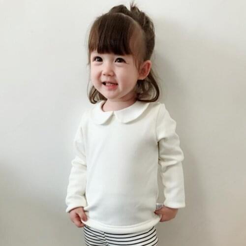 2019 Spring Girls White Shirts Cotton Long Sleeve Peter pan Collar Child T-shirt Kids T shirts Baby Clothes Blouse Tops JW7127
