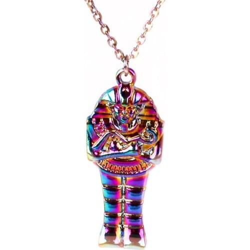 24007 Rainbow Color Alloy vintage Pyramid Ancient Egyptian Pharaoh Necklace free Stainless Steel Chain for Men Egyptian Fatima